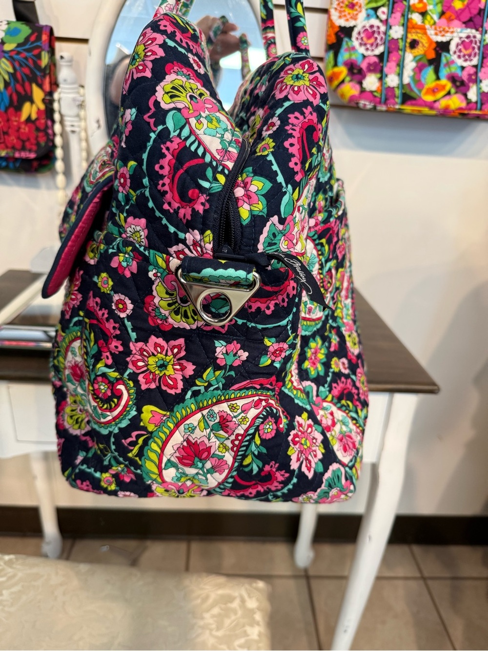 Vera Bradley Navy Paisley Travel Tote with Pink & Green Accents - Picture 10 of 12